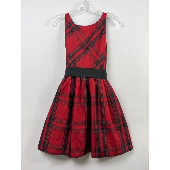 Polo Ralph Lauren Other - Polo Ralph Lauren Plaid Dress Girls 14 Red Black Tartan Holiday Fit Flare Bow